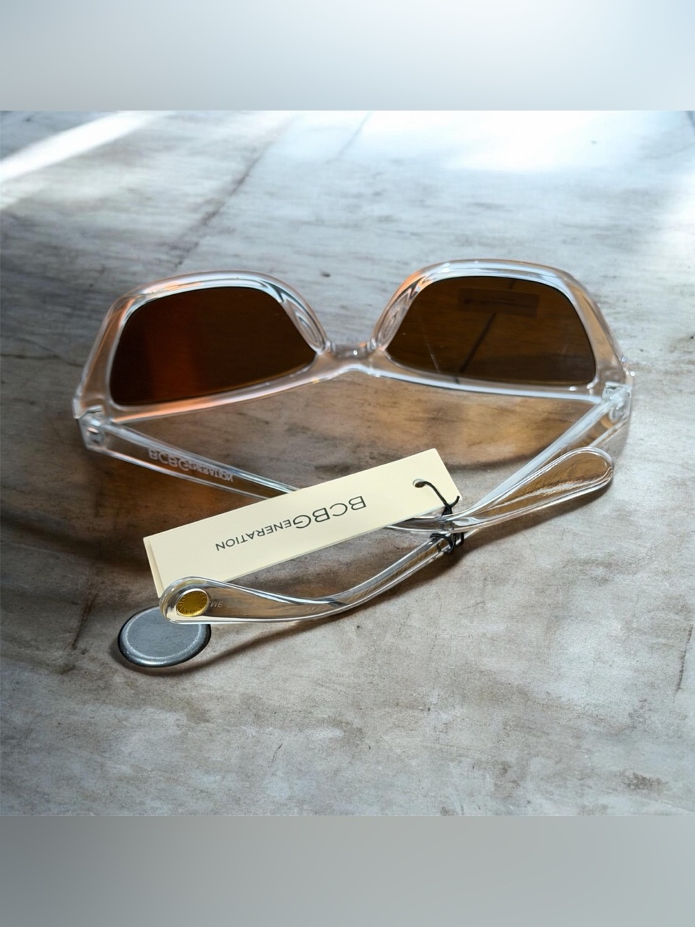 NWT-BCBGeneration Clear Frame Sunglasses with Brown Lenses